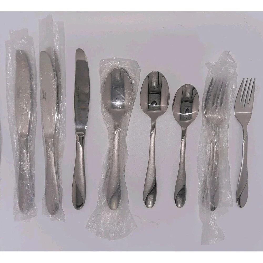 17 NEW Vtg Cambridge Swirl Sand Silversmith Stainless Flatware Knives Spoon Fork